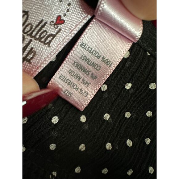 Dolled Up Black Polka Dot Chiffon Layered Blouse Sheer Sleeves Retro M - Picture 4 of 5